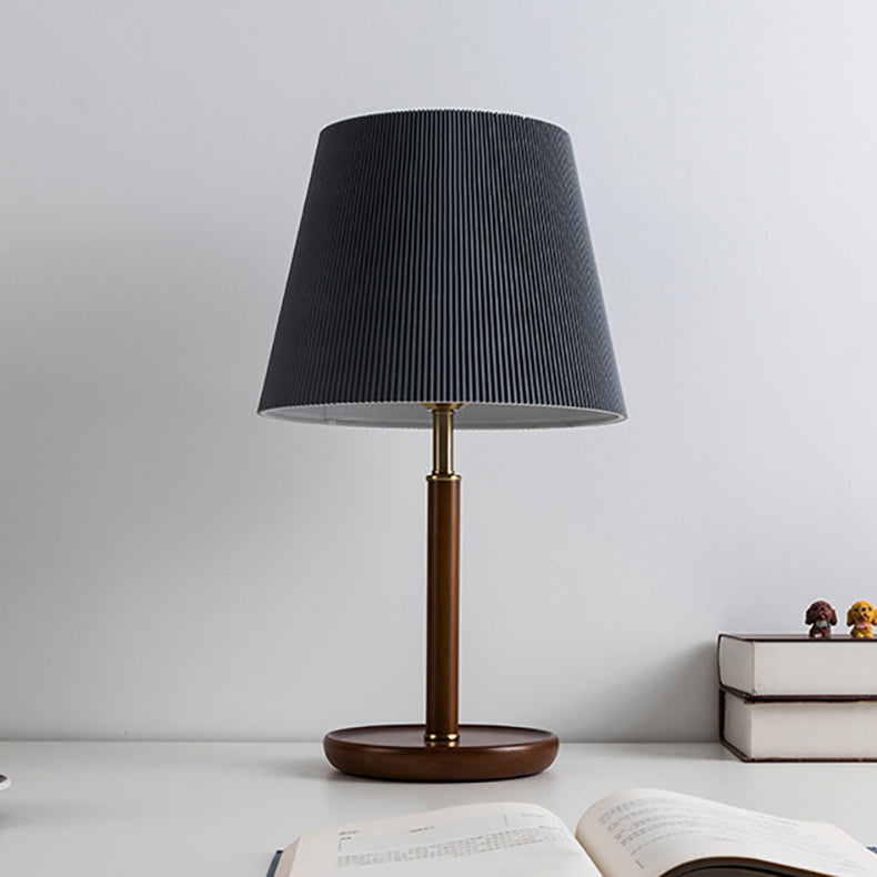 Pleated Fabric Wooden Bedroom Table Lamp