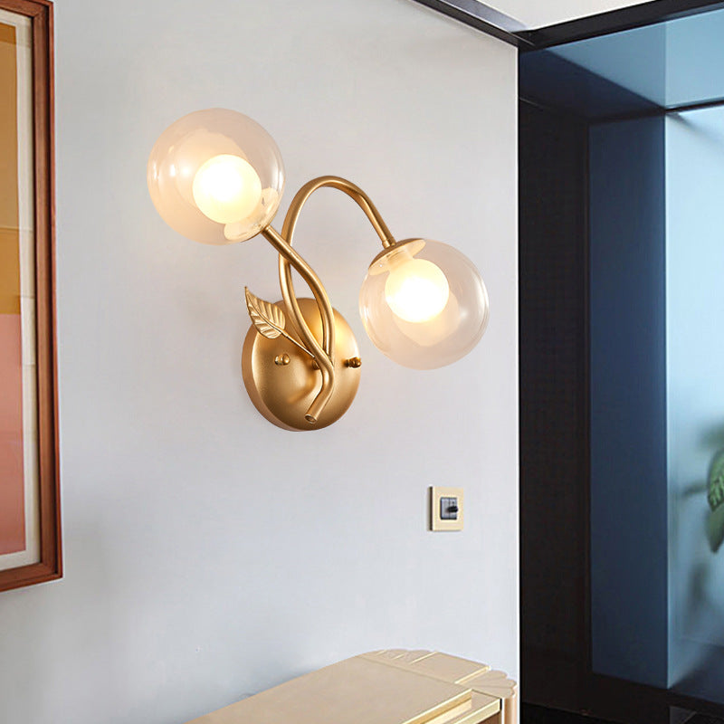 Branch Leaf Glass Ball 2-Light Wall Lamp