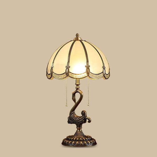 Stained Glass Swan Copper 2-Light Table Lamp
