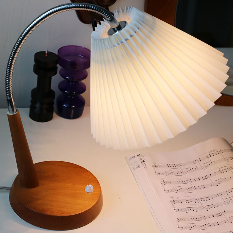 Pleated Solid Wood Curved Table Lamp