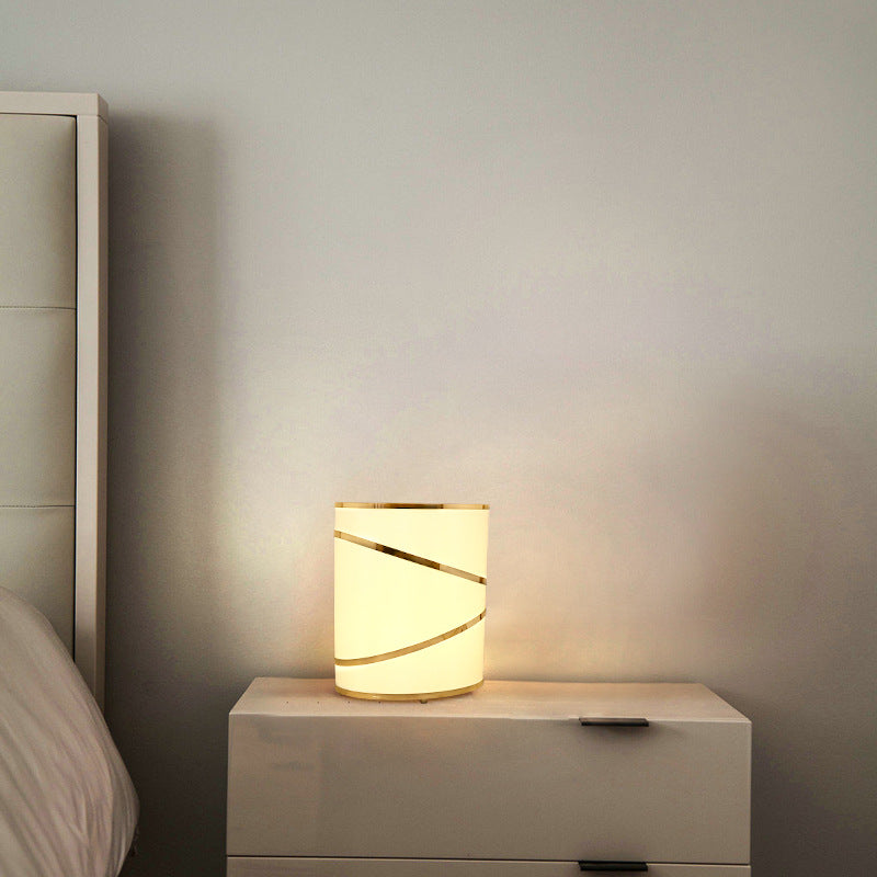 Cylinder Fabric Stainless Steel 3-Light Table Lamp