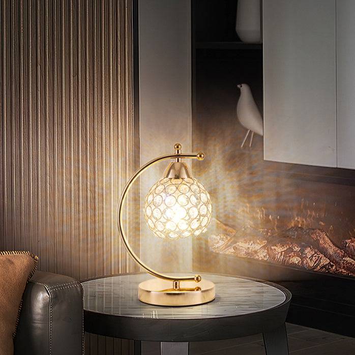 Crystal Iron Round Bedroom Table Lamp