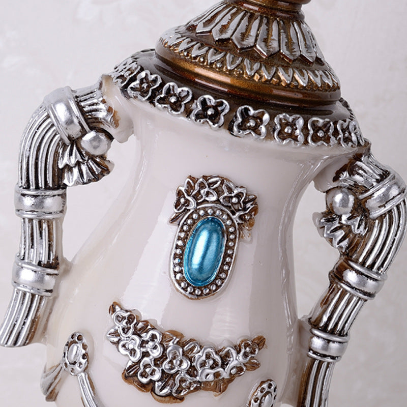 Round Floral Beaded Resin Table Lamp