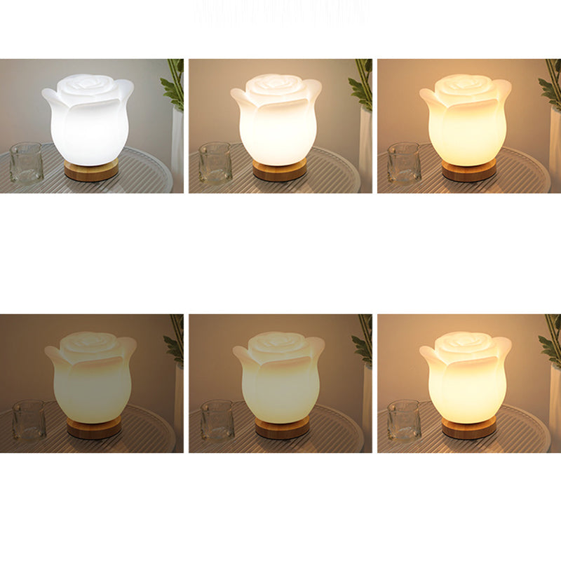 Flower Polyethylene Wooden Bedroom Table Lamp