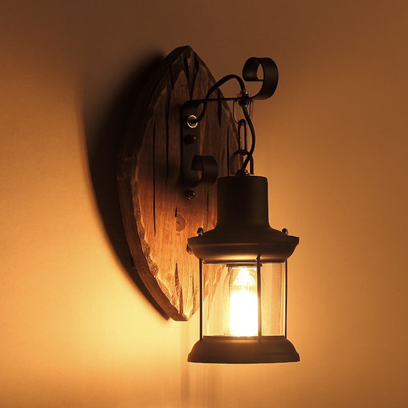 Farmhouse Wood Disc Iron Wall Lamp