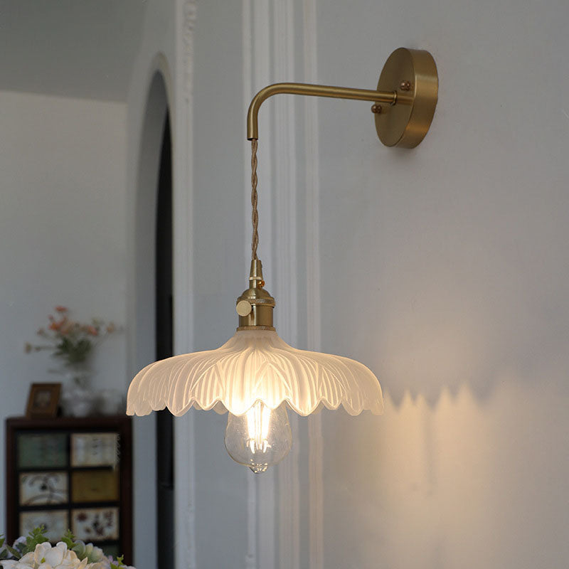 Iron Flower Glass Bedroom Wall Lamp