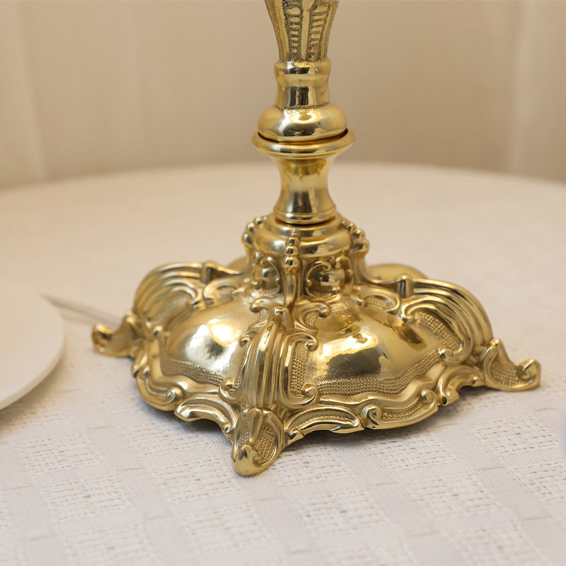 Round Brass Fabric Bedroom Table Lamp