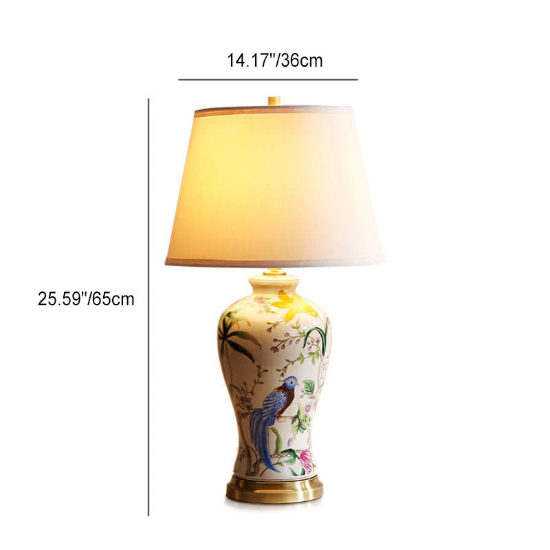 Bird Flower Painted Ceramic Table Lamp
