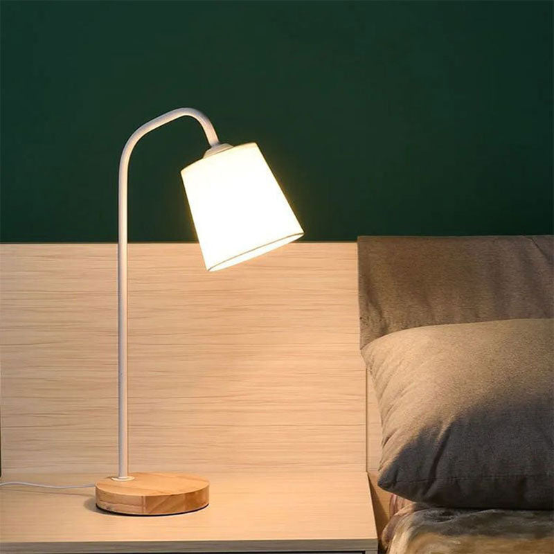 Cylinder Fabric Wooden Study Table Lamp