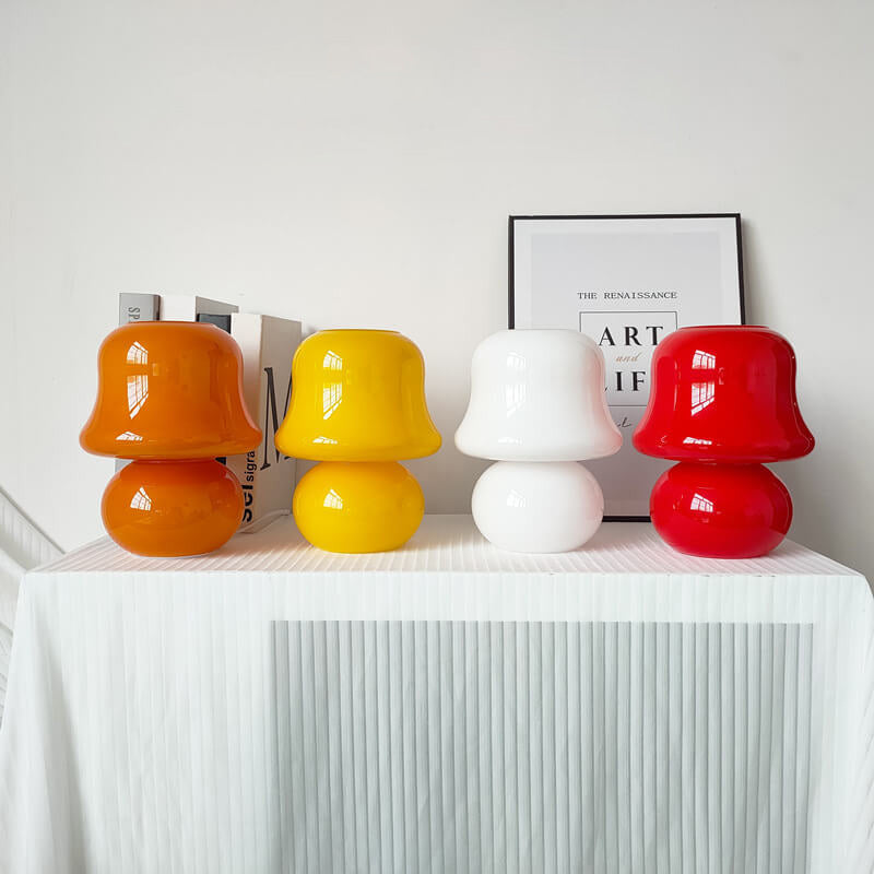 Cream Handmade Glass Mushroom Table Lamp