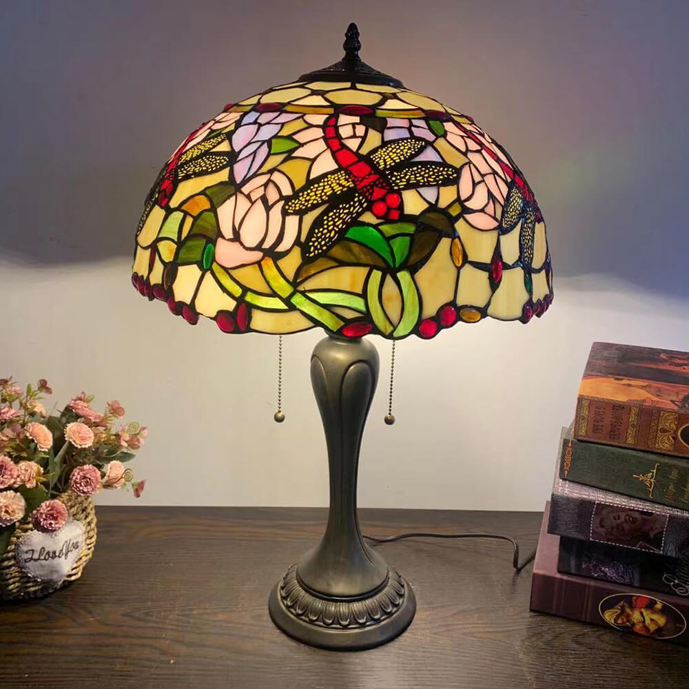 Umbrella Flower Dragonfly Alloy 2-Light Table Lamp