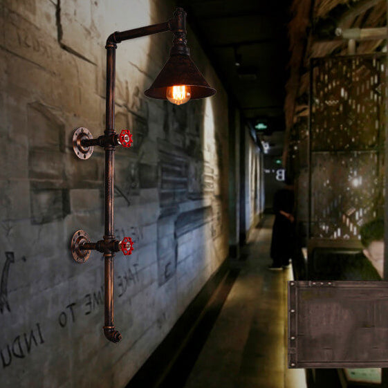 Iron Water Pipe Faucet Wall Lamp