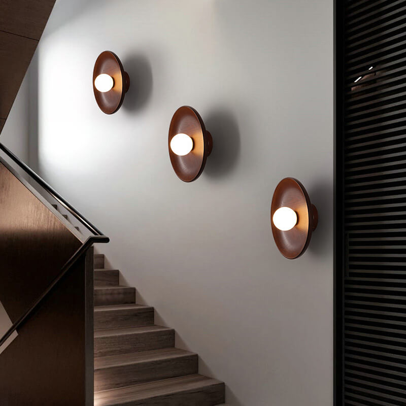 Round Disc Solid Wood Wall Lamp