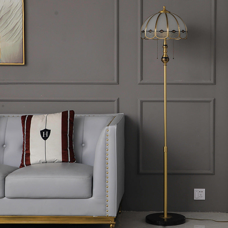 Umbrella Full Copper Glass 3-Light Floor Lamp