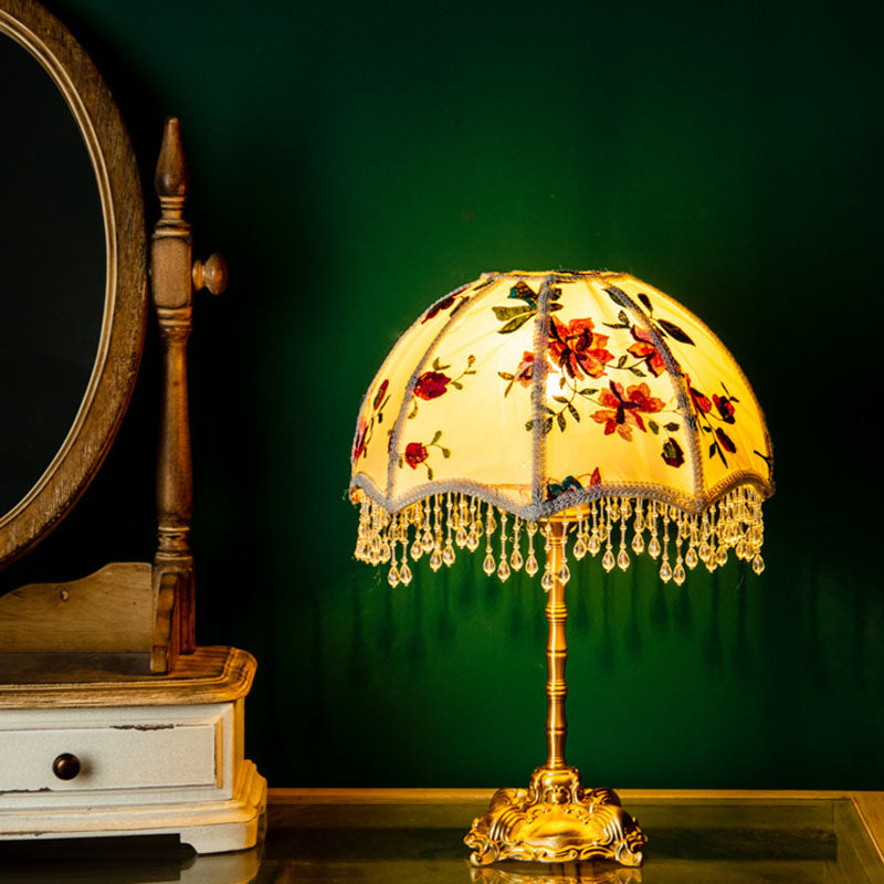 Fabric Copper Dome Flower Table Lamp