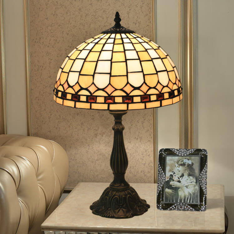 Yellow Plaid Stained Glass Table Lamp
