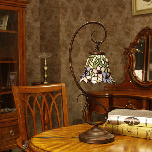 Orchid Stained Glass Metal Table Lamp