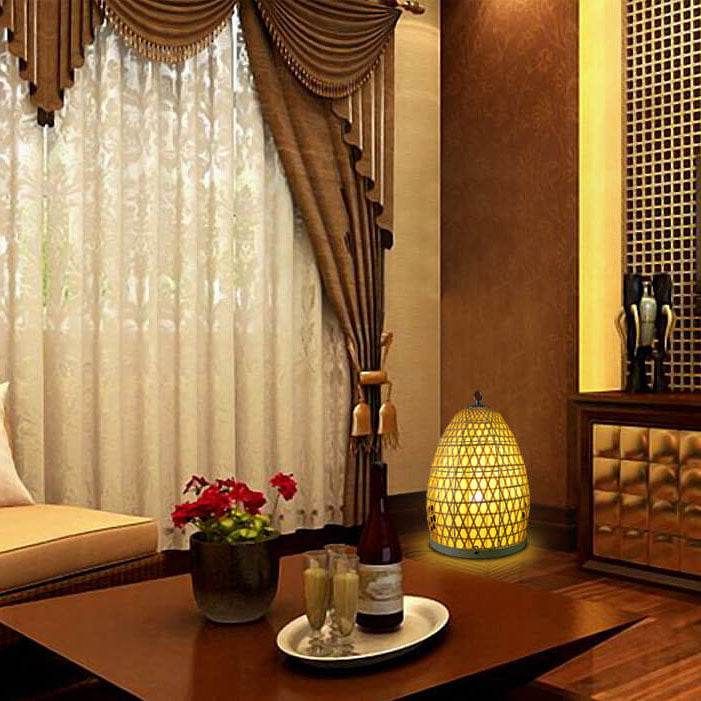 Bamboo Weaving Parchment Oval Floor Lamp