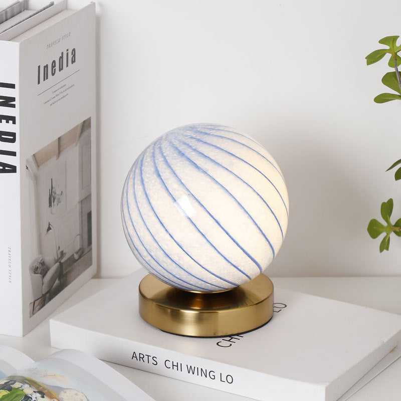 Glass Iron Ball Stripe Table Lamp