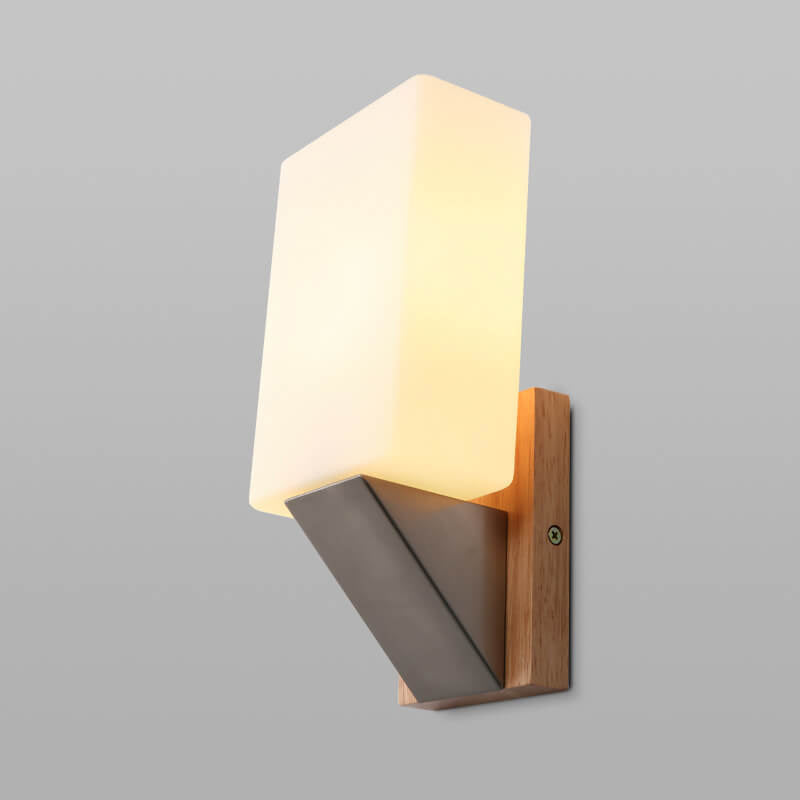 Square Glass Solid Wood Wall Lamp