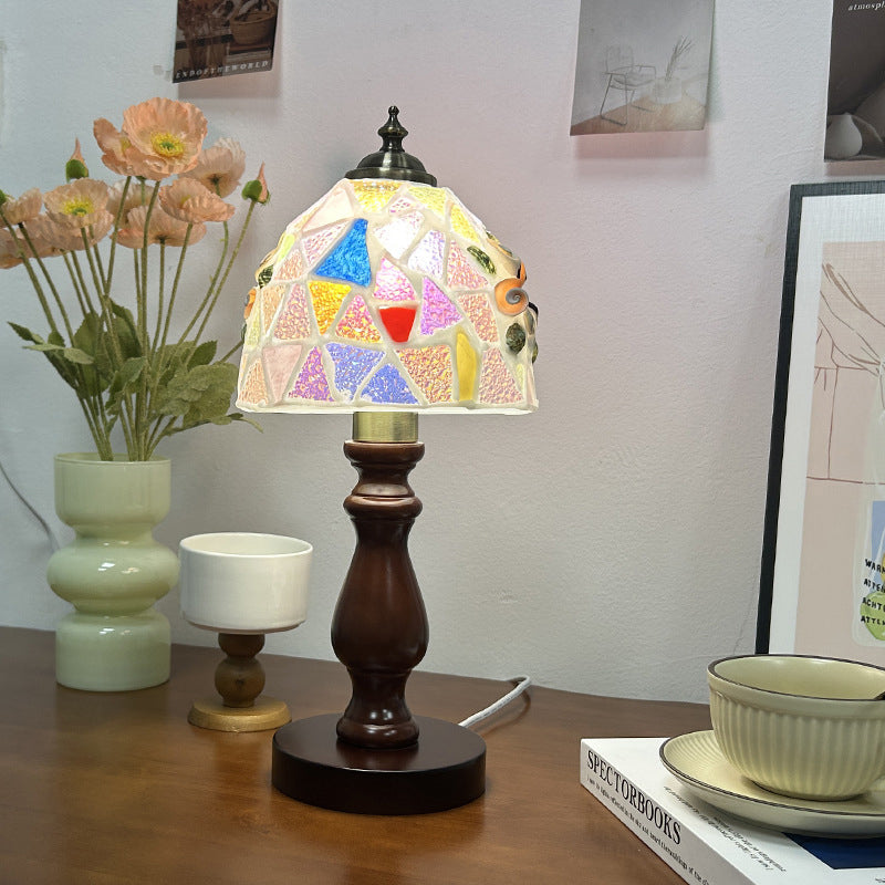 Wood Glass Hemispheroid Shell Table Lamp