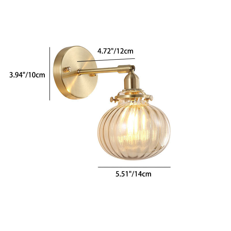 Brass Pumpkin Glass Living Wall Lamp