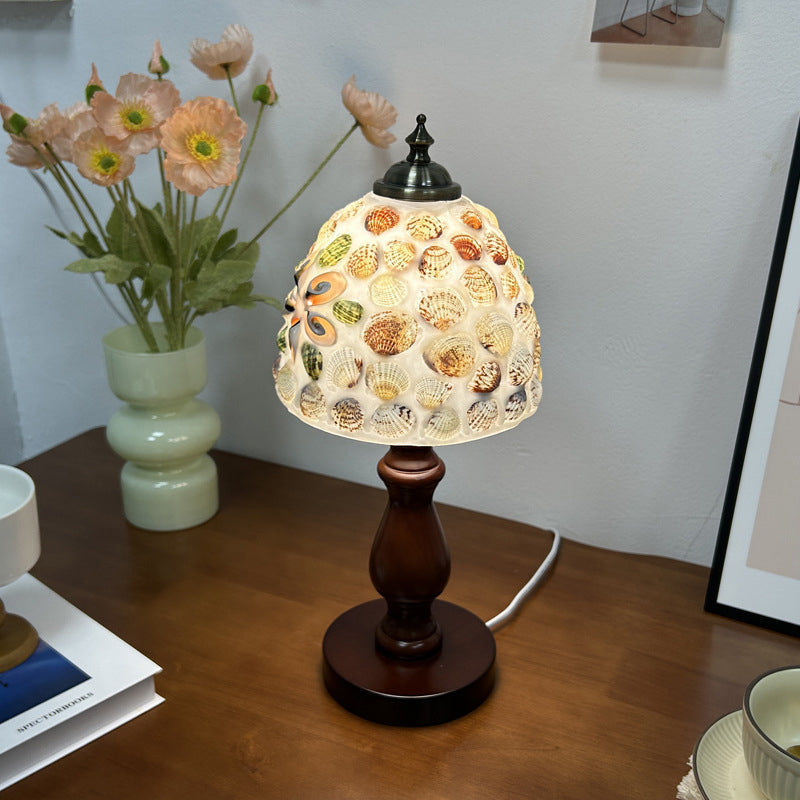 Wood Glass Hemispheroid Shell Table Lamp