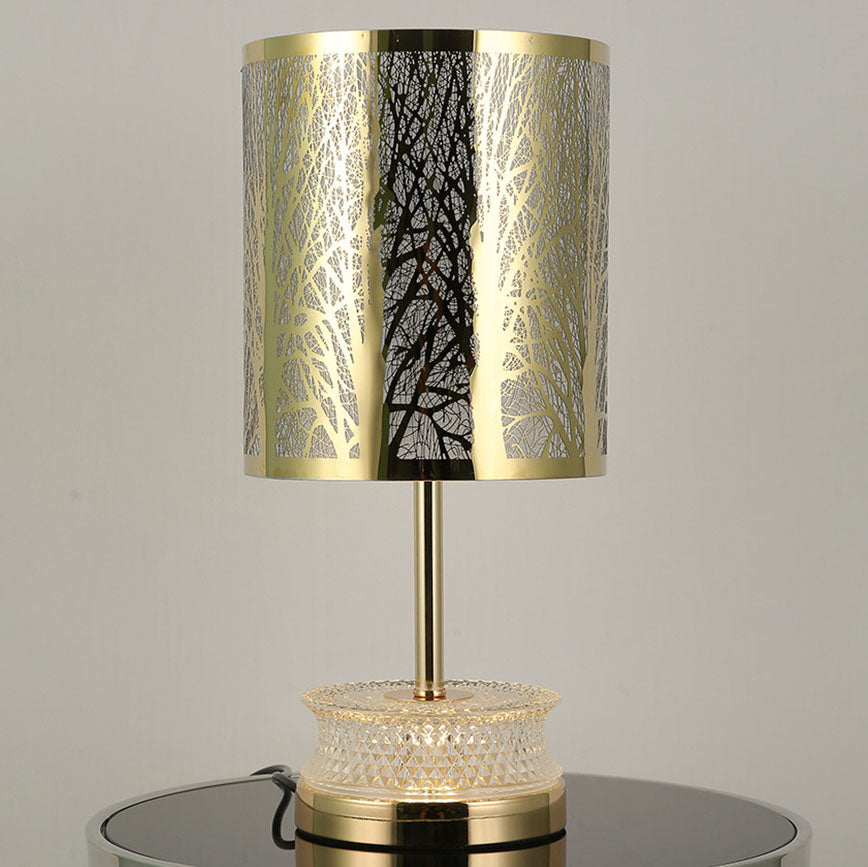 Stainless Steel Column Carved Table Lamp