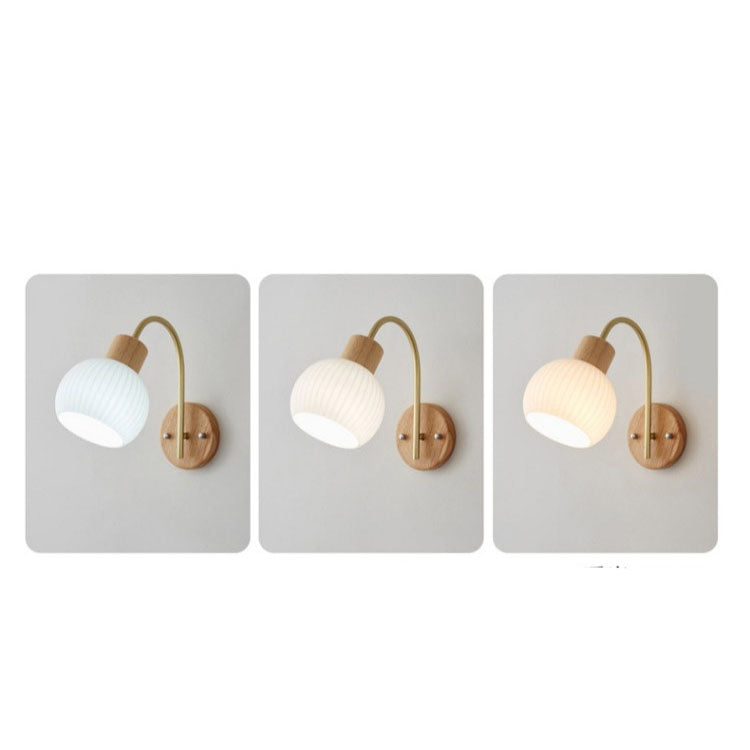 Round Solid Wood Striped Wall Lamp