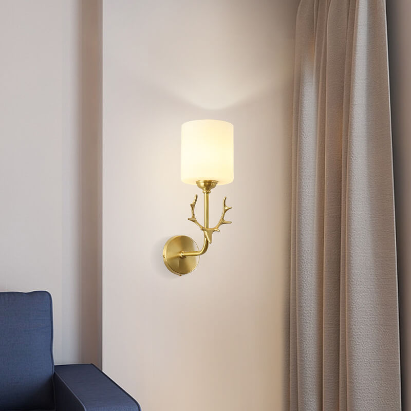 Glass Cylinder Antler Copper Wall Lamp
