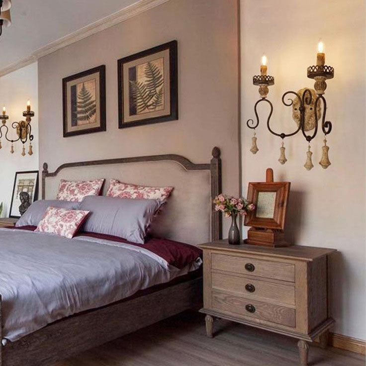 Candle-Holder Wooden Iron 1/2 Wall Lamp
