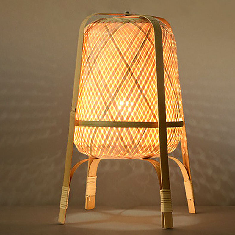 Cylindrical Hand-Woven Bamboo Bedroom Floor Lamp