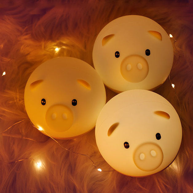 Cartoon Piggy Round Silicone Table Lamp