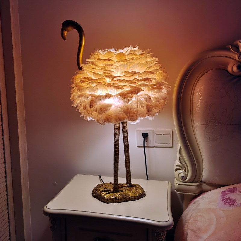 Goose Feather Metal Flamingo Table Lamp