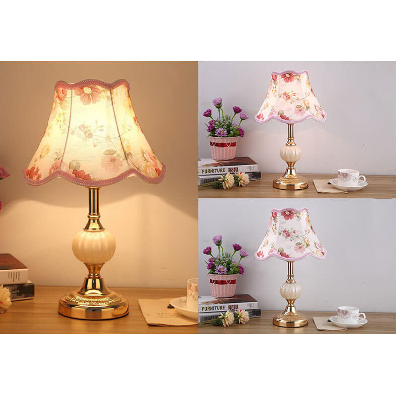 Floral Glass Fabric Table Lamp