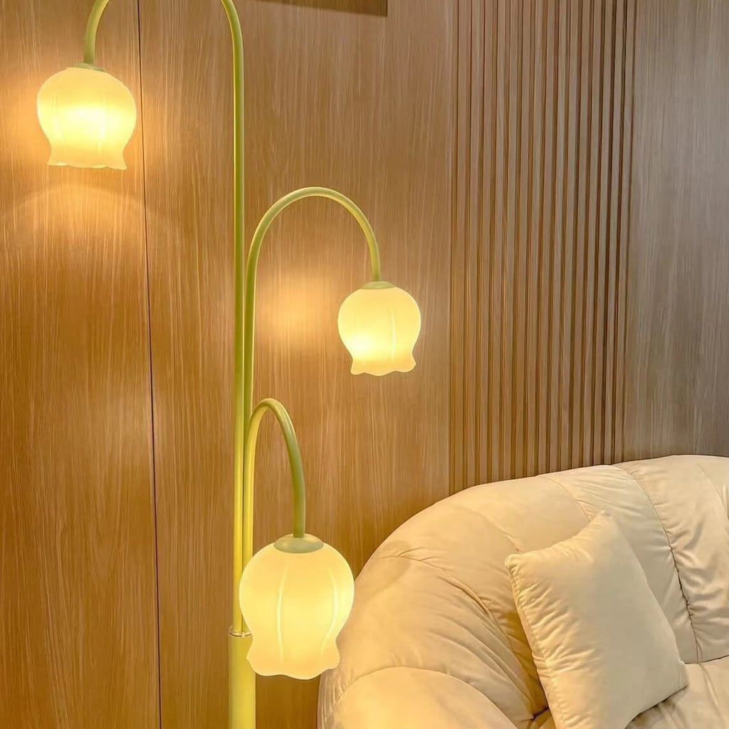 Bell Orchid Glass Lampshade 3-Light Floor Lamp