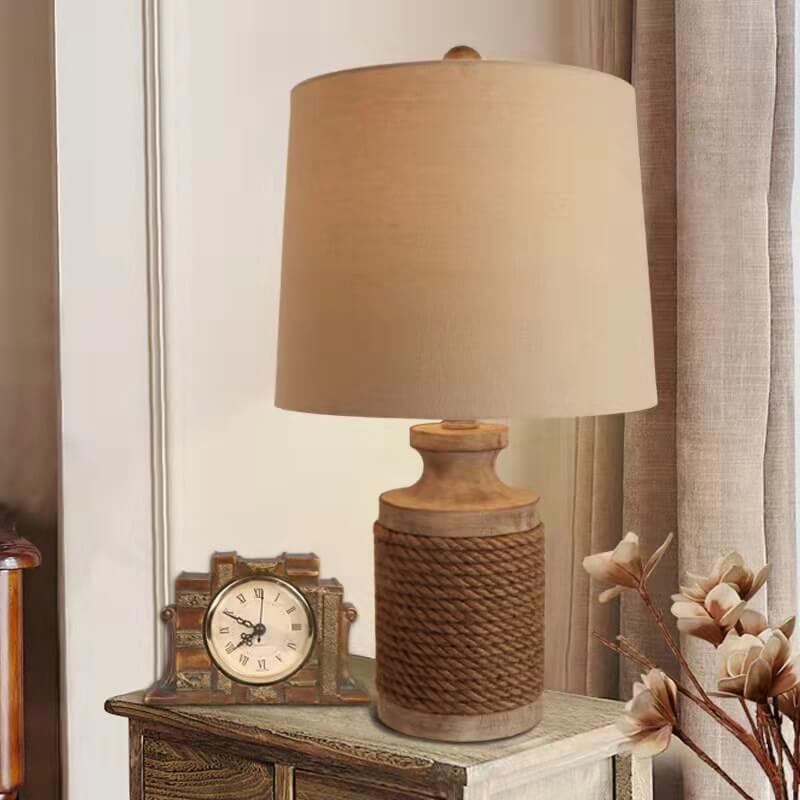 Personality Solid Wood Cylinder Table Lamp