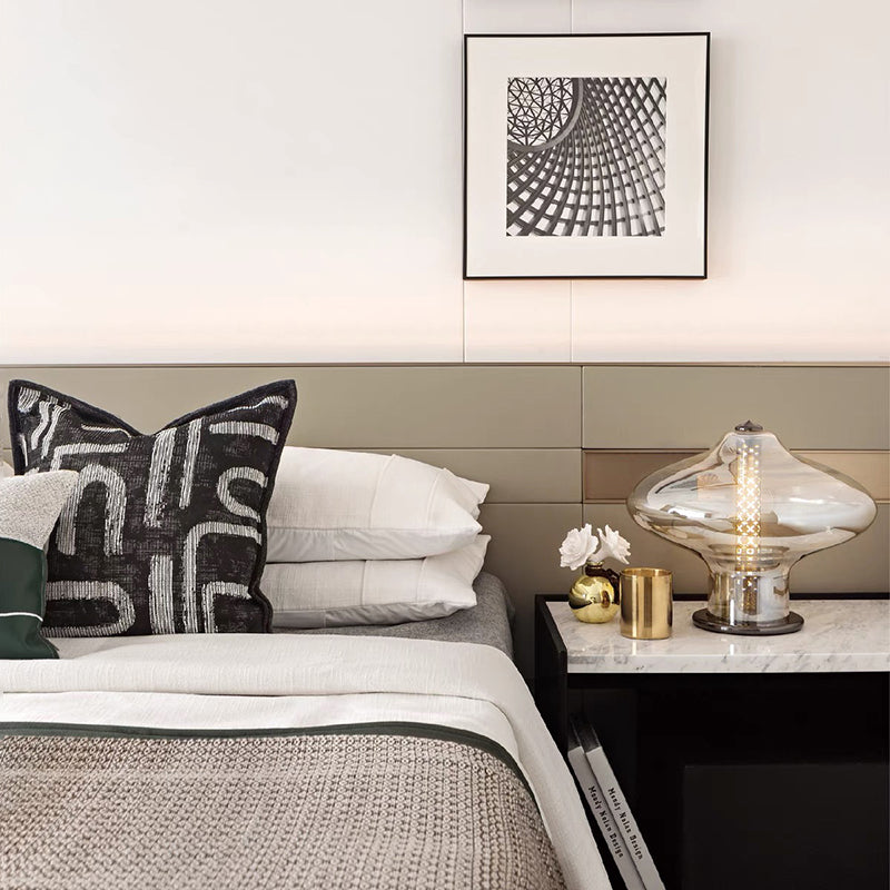 Geometric Smokey Gray Glass Table Lamp