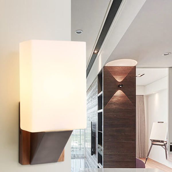 Square Glass Solid Wood Wall Lamp