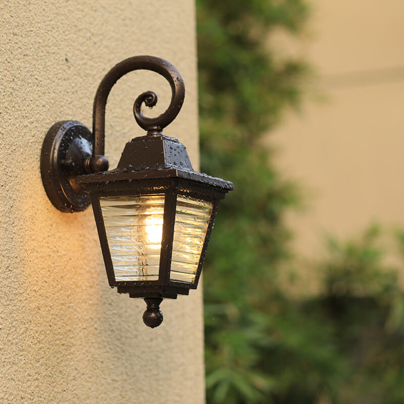 Striped Glass Square Cage Outdoor Light