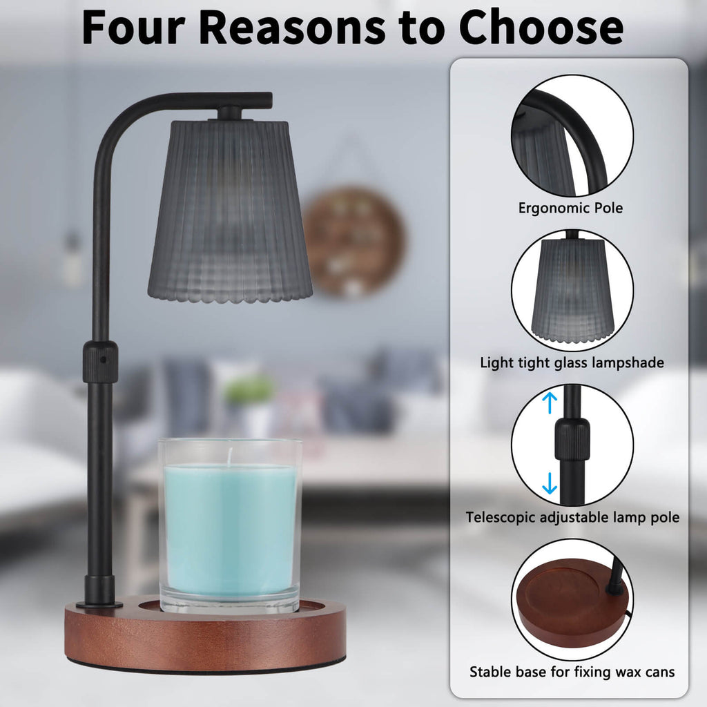 Pleated Glass Lampshade Wood Table Lamp