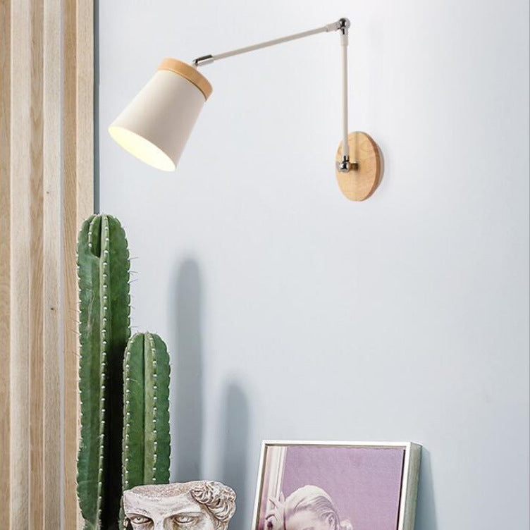 Solid Wood Iron Cylinder Wall Lamp