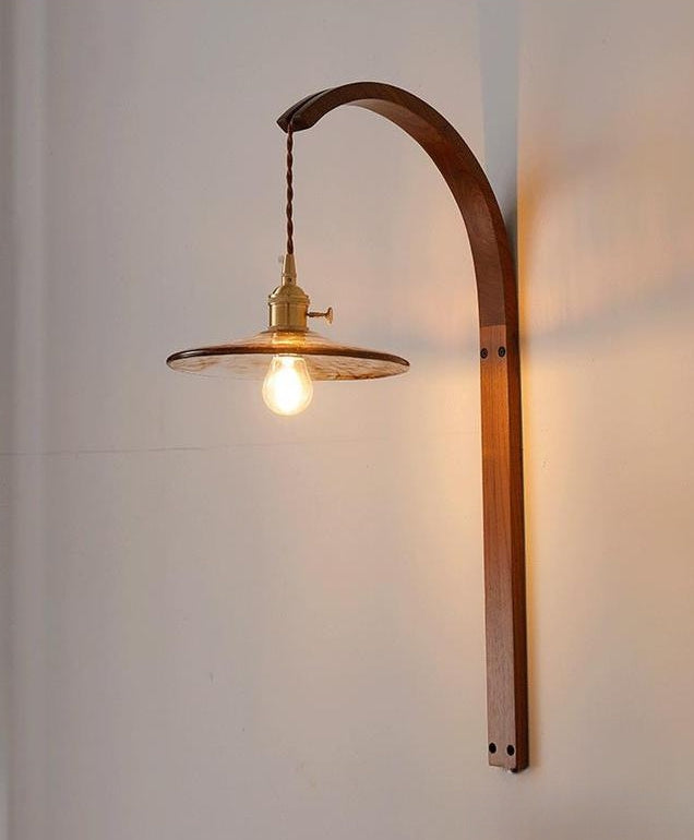 Round Ceramic Glass Wood Wall Lamp