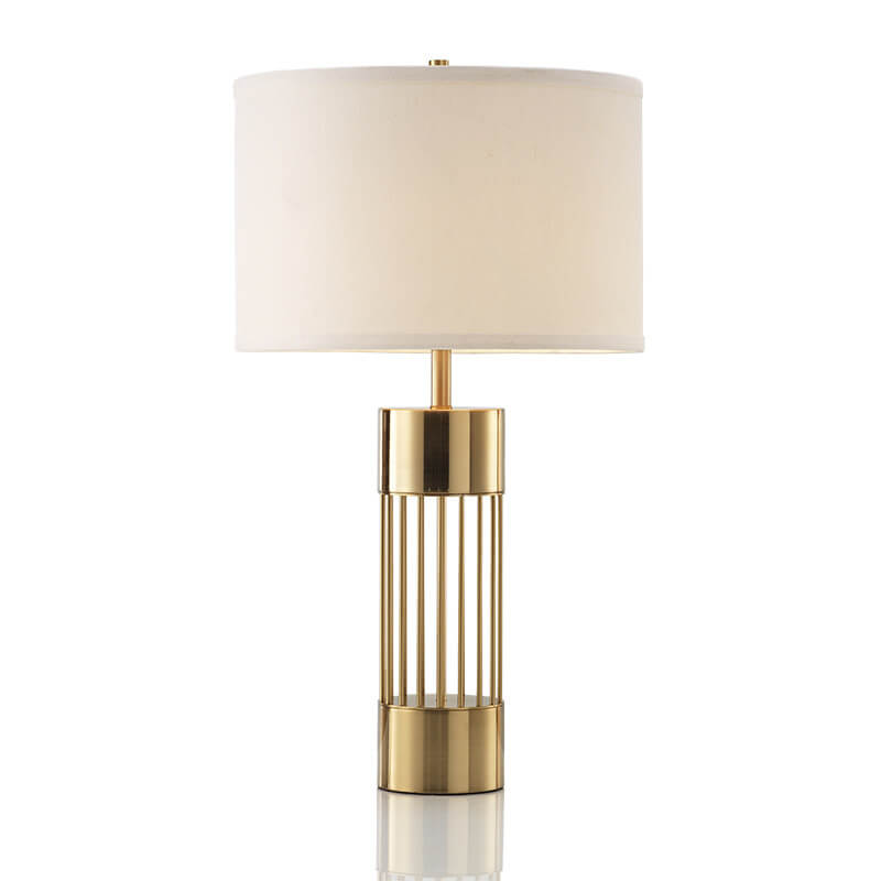 Fabric Drum Gold Column Table Lamp
