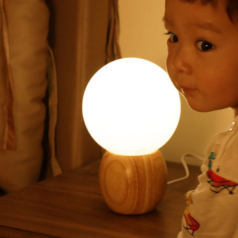 Orb Glass Wood Bedroom Table Lamp