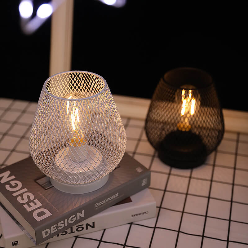 Battery Grid Iron Glass Table Lamp