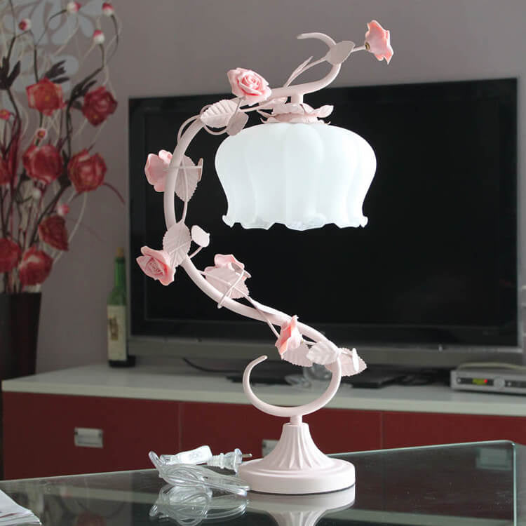 Romantic Pink Glass Ceramics Table Lamp