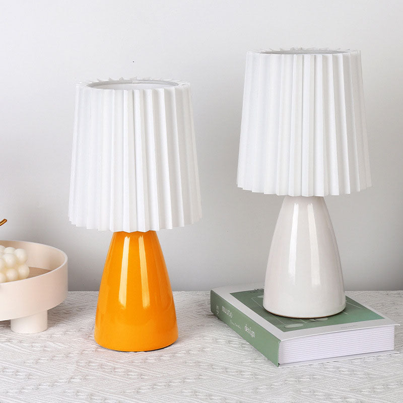 Pleated Fabric Ceramics Bedroom Table Lamp