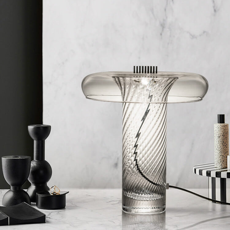 Floral Clear Glass Column Table Lamp
