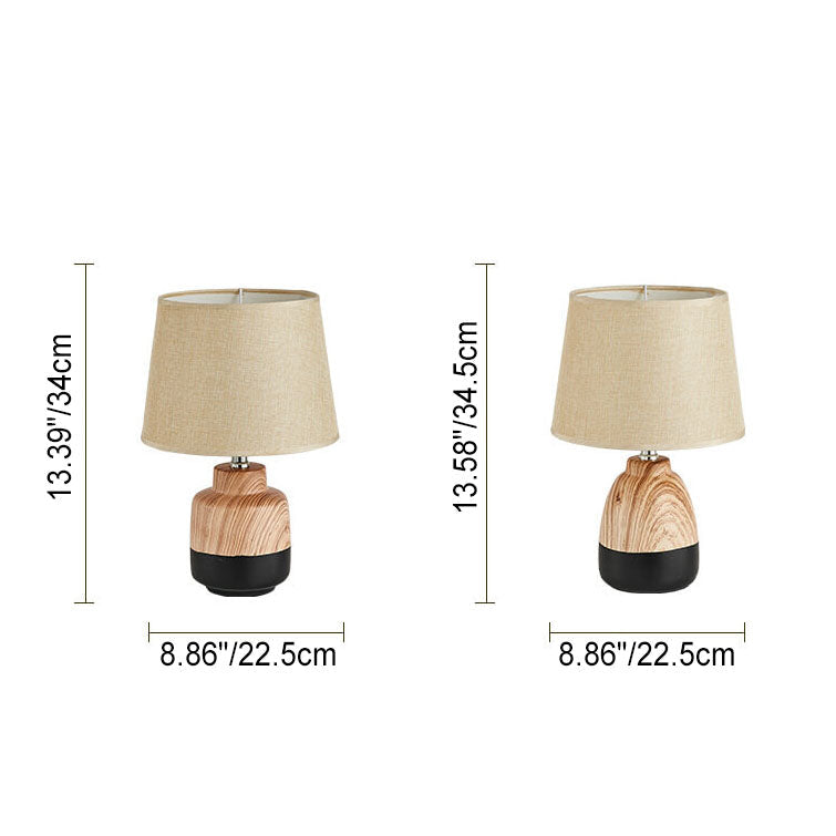 Wood Grain Fabric Ceramic Table Lamp
